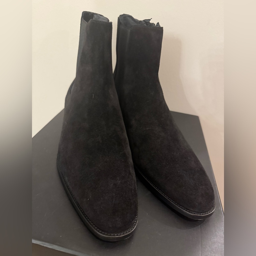 Saint Laurent Wyatt Chelsea Men's Black Suede Boots Size 44.5